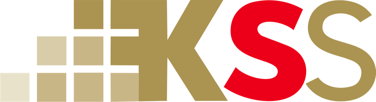 KSS primary logo: stepped gold grid mark with the KSS wordmark